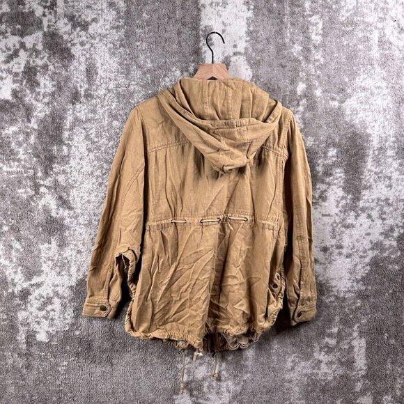 Free People Jacket Medium Womens Beige Canvas Hooded Cago Sweater - Picture 2 of 7